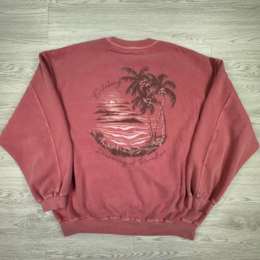 Billabong Men's Sweatshirt Dreaming of Paradise Graphic Pink XL Palm Tree